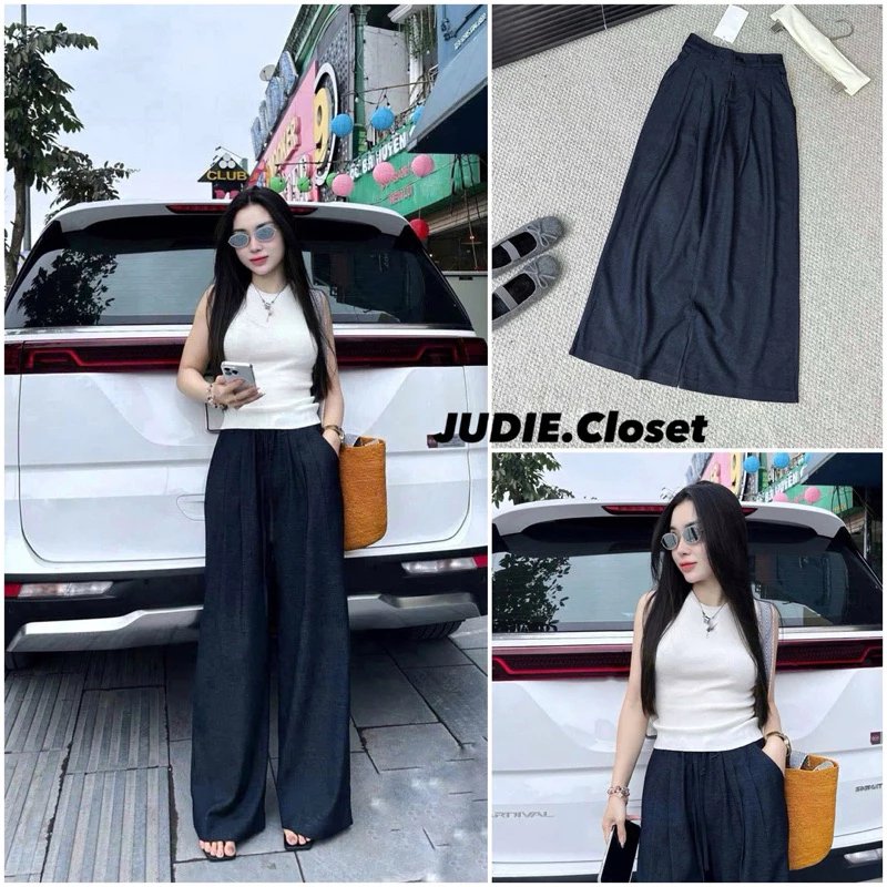 BÒ LẠNH - Quần Suông Bò Nữ Cạp Khoá Chất Bò Lạnh,Demin Co Dãn HÀNG CAO CẤP JUDIE.Closet