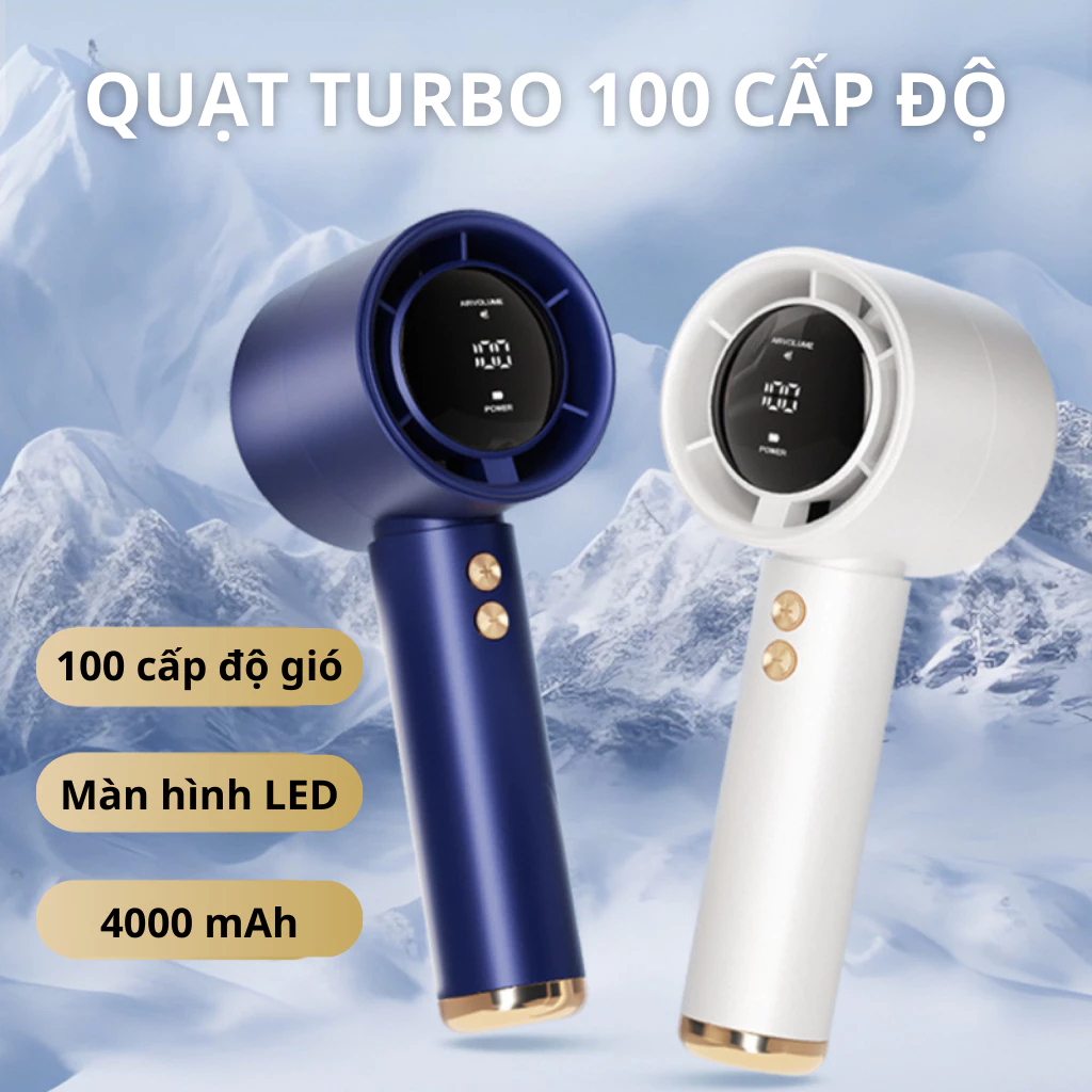 Quạt cầm tay mini 5 cấp độ tích điện dung lượng pin khủng có màn hình LED hiển thị cao cấp