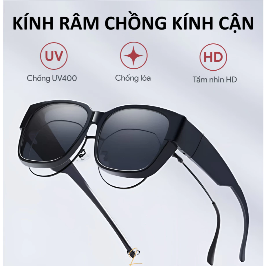 Kính râm đeo chồng cận, Kính chồng cận nam nữ đen chống nắng UV400 đi biển du lịch FERADO