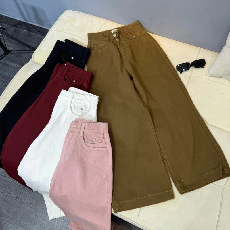 (90cm)XS/S/M/L Quần Jean Nữ Ống Suông Trơn Túi Kiểu  ( K01 - quần suông kaki ) 7150