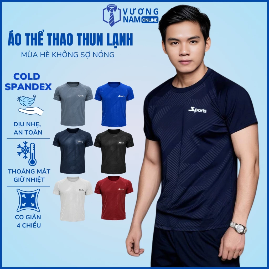 Áo thun lạnh nam ngắn tay thể thao cổ tròn đẹp cao cấp dập vân VNO24