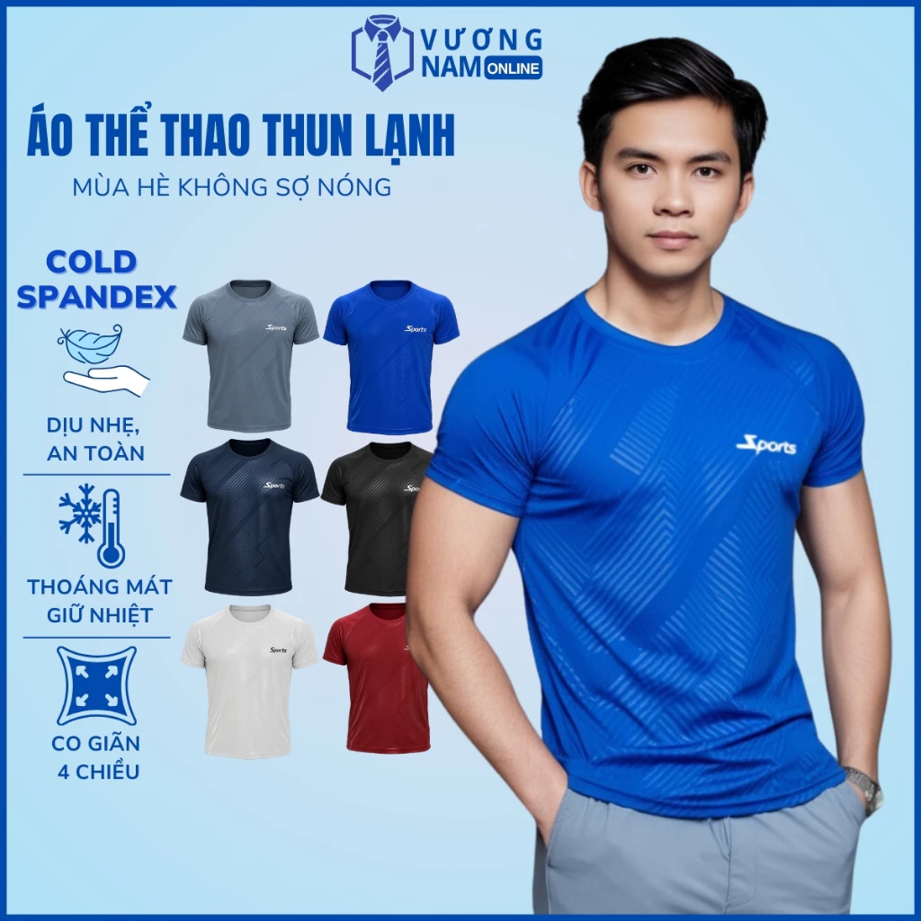 Áo thun nam thể thao mát lạnh trơn đẹp cổ tròn dập vân VNO24
