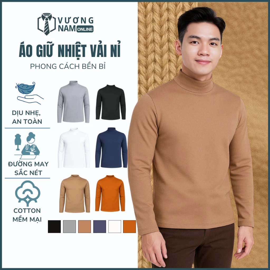 Áo giữ nhiệt nam Thu Đông cổ 3 phân lót lông from ôm chất Nỉ dày đẹp VNO118