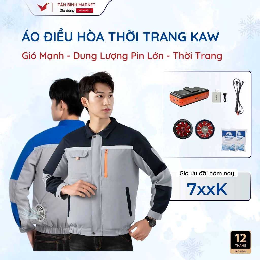 Áo Điều Hòa KAW Chính Hãng Pin Lâu 10-15H Quạt Mát, Chống Nắng Nóng, An Toàn, BH 12 tháng