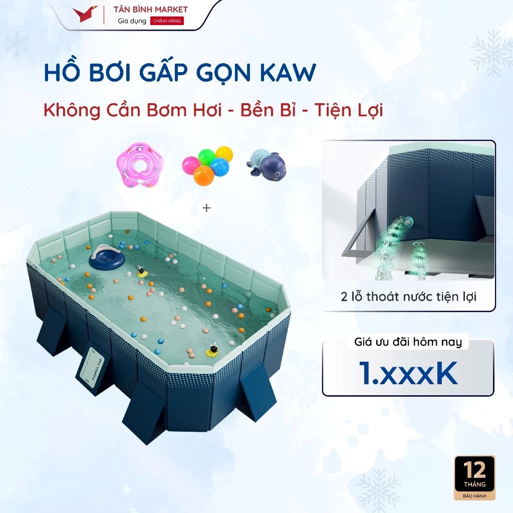 Hồ bơi gấp gọn KAW - Không Bơm Hơi, Tự Động, Bền Bỉ, Đa Dạng Kích Thước, Bảo Hành 1 Đổi 1