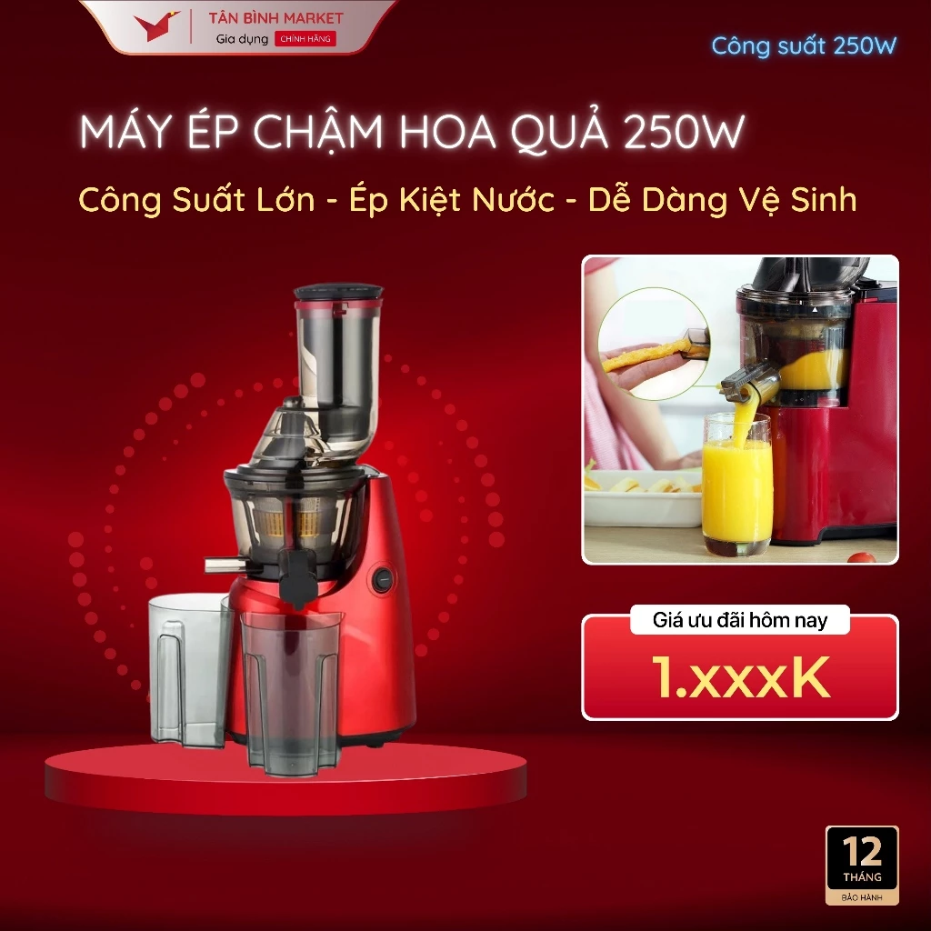 Máy ép chậm công nghiệp Kaw - Ép Kiệt, Công Suất Lớn 250W, Dễ Dàng Vệ Sinh, Bảo Hành 1 Đổi 1