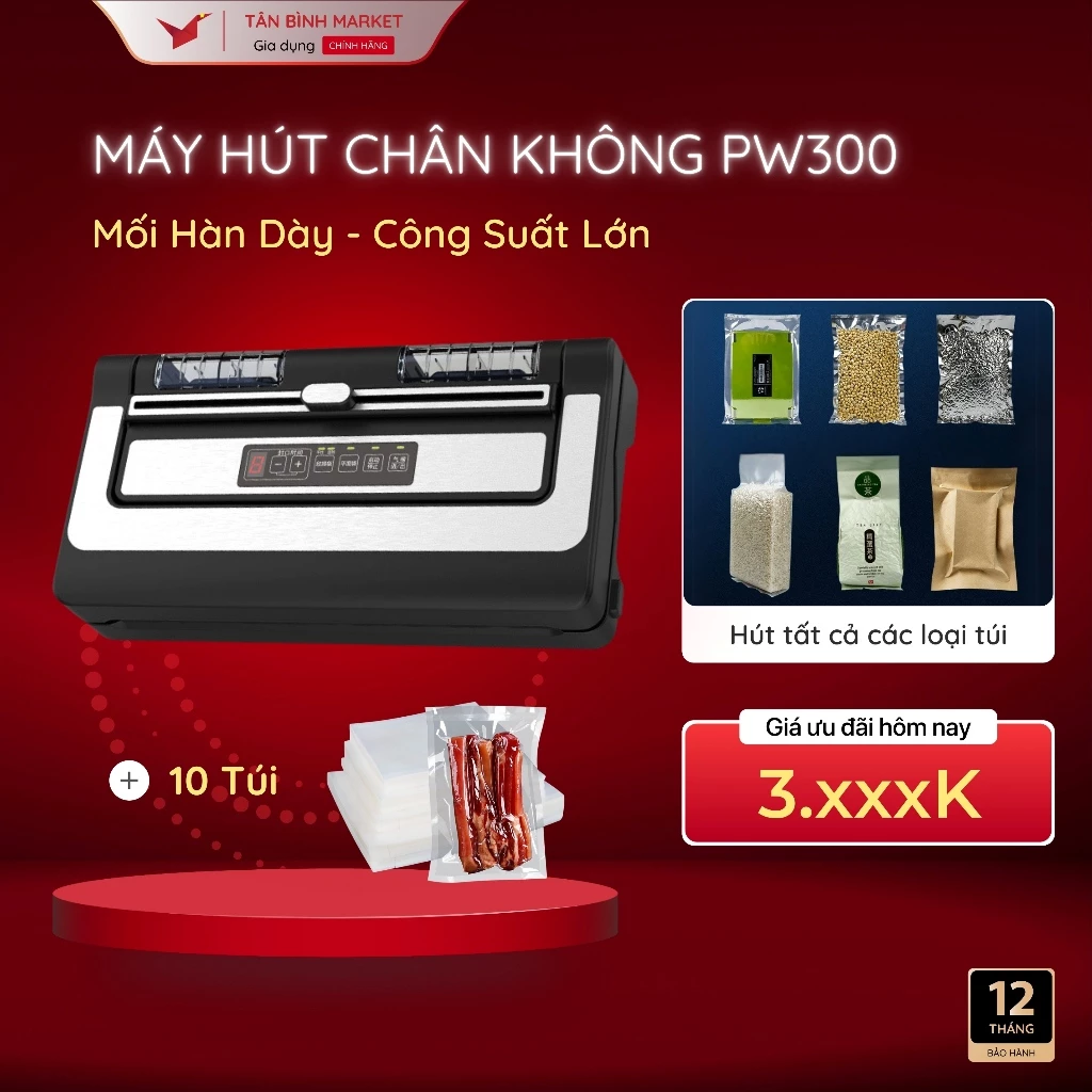 Máy hút chân không KAW PW300 - Không Kén Túi, Mối Hàn 6mm, Đường Hàn 30cm, Hỗ Trợ Tiếng Việt