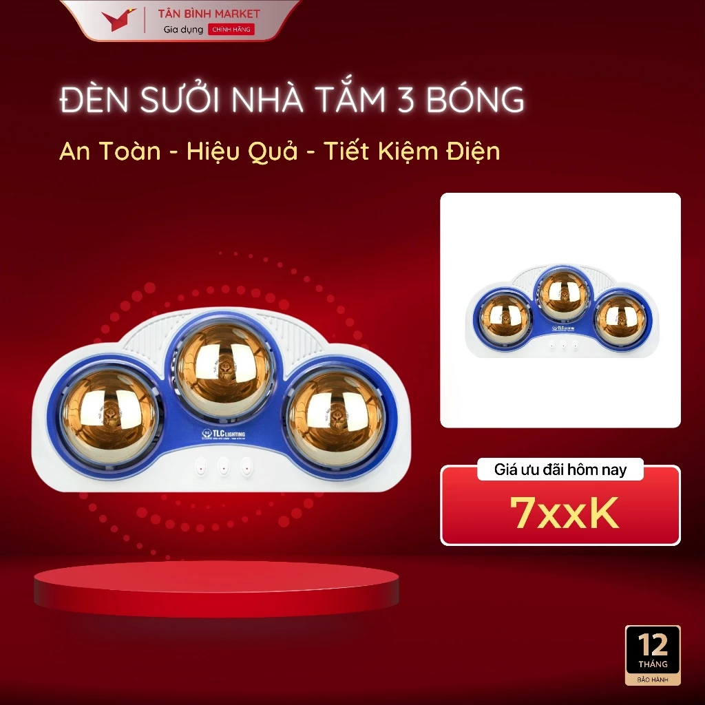 Đèn Sưởi Nhà Tắm 3 Bóng Chính Hãng, An Toàn Tuyệt Đối, - TLC - Bảo hành 3 năm 1 đổi 1