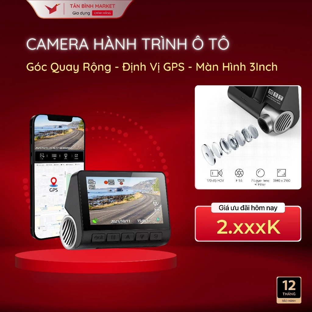Camera hành trình ô tô KAW 048H - Góc Quay 170 Độ, Tích Hợp WIFI GPS, Độ Phân Giải 4K