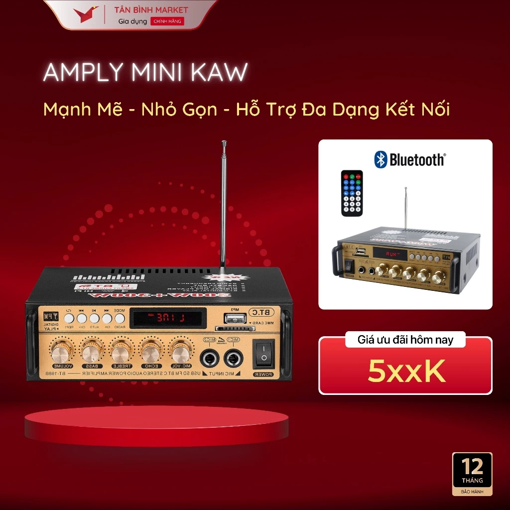 Amply mini Kaw Kal-800 - Hỗ trợ bluetooth 5.0, Đa chức năng, Điều chỉnh Echo Treble Bass