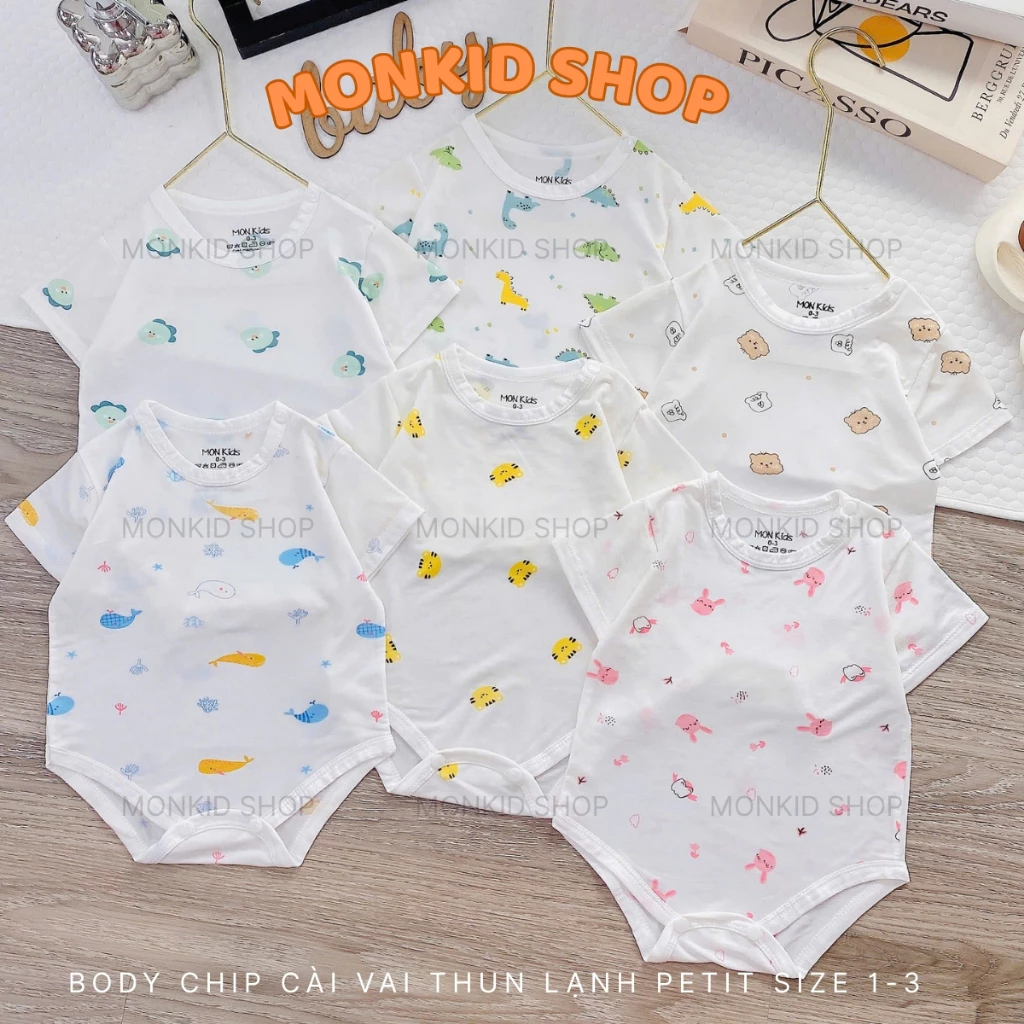 BODY CHIP - Combo 3/5 Body chip cộc tay chất thun lạnh mềm mại, thoáng cho bé sơ sinh size 0-9 tháng