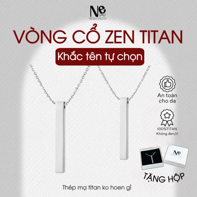 [Tặng Hộp] Dây chuyền Zen titan - thanh dài khắc tên