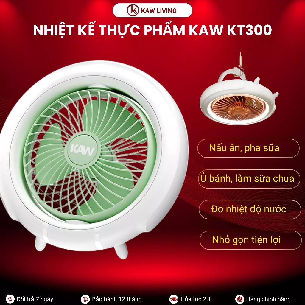 Quạt tích điện 3 trong 1 KAW, Quạt để bàn treo trần văn phòng dã ngoại, Đèn LED, xoay tự động 180°