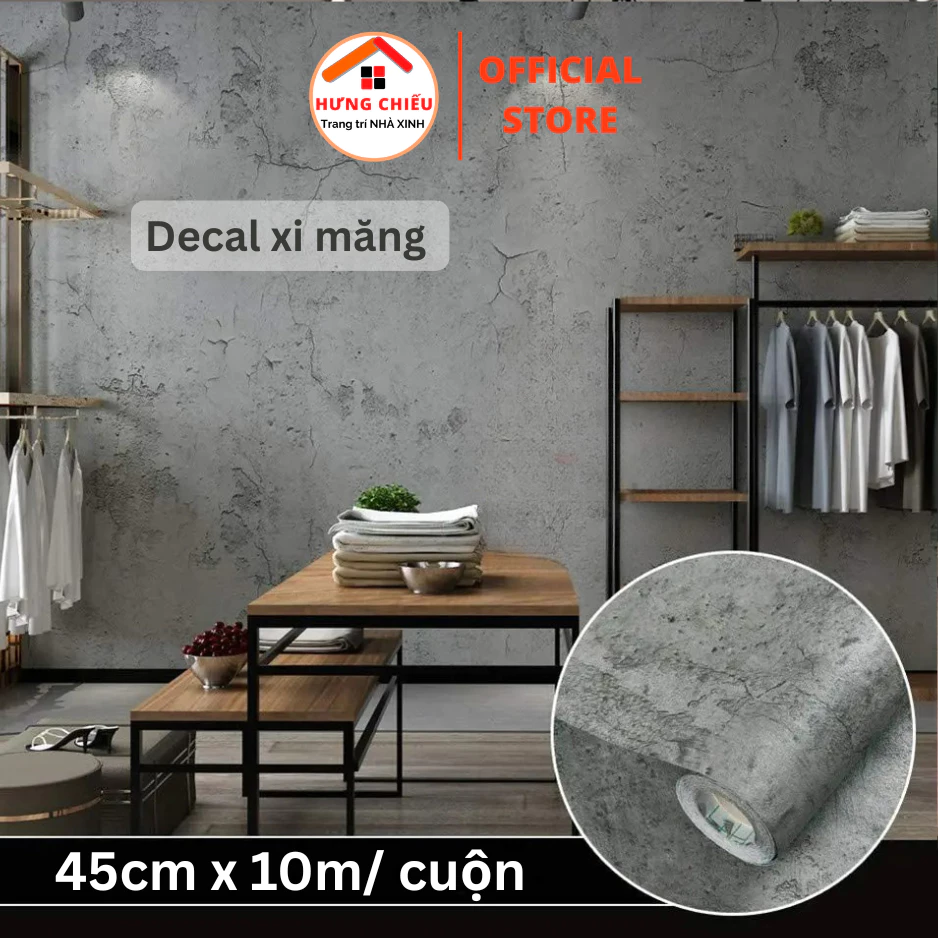 Giấy dán tường xi măng 45cmx10m có sẵn keo, chống thấm nước, dễ dán, siêu đẹp decor - Hưng Chiếu ED23
