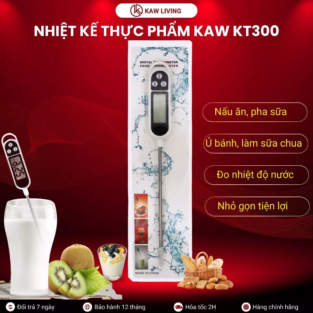 Nhiệt kế thực phẩm, nhiệt kế nấu ăn pha sữa KAW TP300, nhỏ gọn, tiện lợi, an toàn ĐO NHANH CHÍNH XÁC