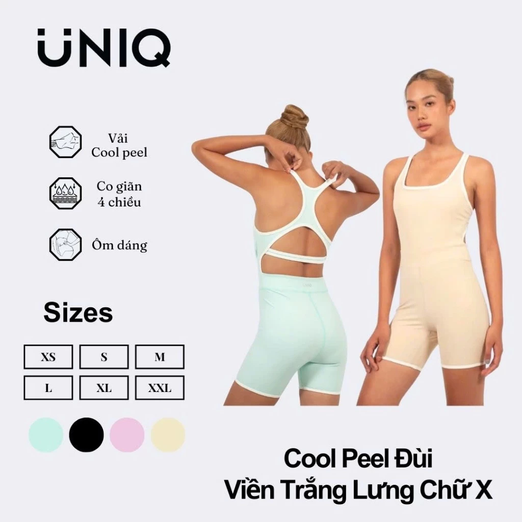 Jumpsuit Đùi Gym Yoga Nữ UNIQ Cool Peel Viền Trắng Lưng Chữ X