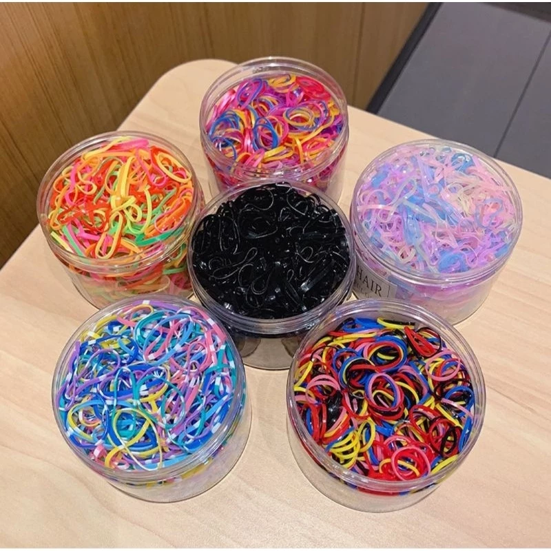 Hộp 500 chun buộc tóc nhiều màu siêu dai cho bé