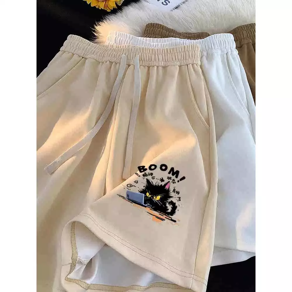Quần đùi short unisex nam nữ hình mèo làm việc - Maylinh shop - Chất vải umi hàng mềm mịn, dày dặn