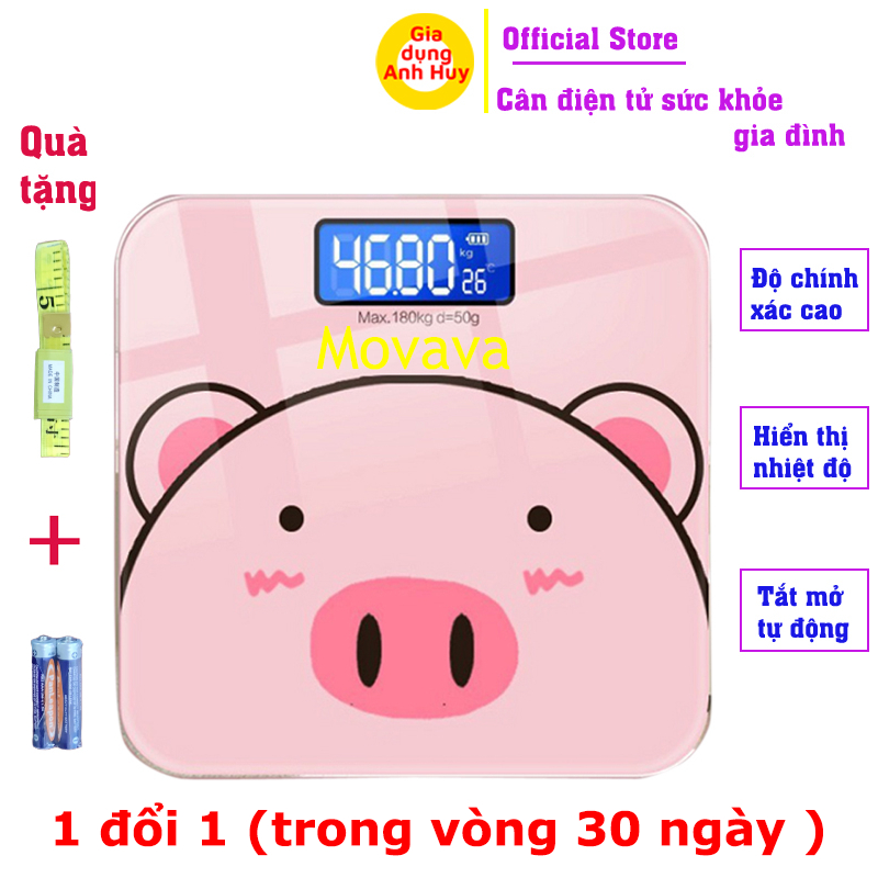 Cân điện tử sức khỏe thông minh Movava hình lợn hồng cute có hiển thị nhiệt độ…
