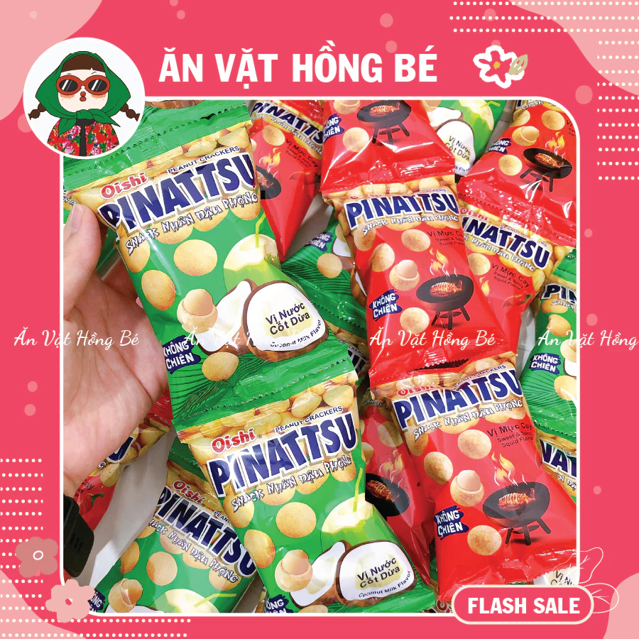 [DÂY 10 GÓI] Snack Đậu Phộng Pinattsu Oishi 3 Vị Cốt Dừa, Mực Cay, Tảo biển (gói 13g)