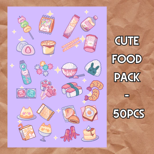 [Ảnh thật] Bộ 50 sticker đồ ăn chibi dễ thương - Sticker trang trí - Có in theo yêu cầu