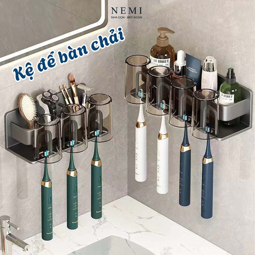 Giá Treo Bàn Chải Đánh Răng Dán Tường. Kệ Đựng Bàn Chải, Cốc Chất Liệu Nhôm ANOD Cao Cấp, Chống Gỉ Chịu Lực Cực Tốt