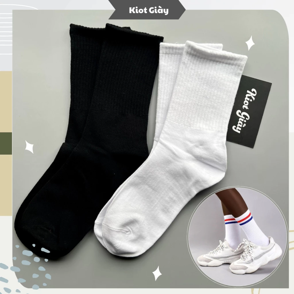 Tất cao cổ gân trơn nam nữ - Vớ Basic cổ cao cotton cao cấp co giãn thoáng khí unisex