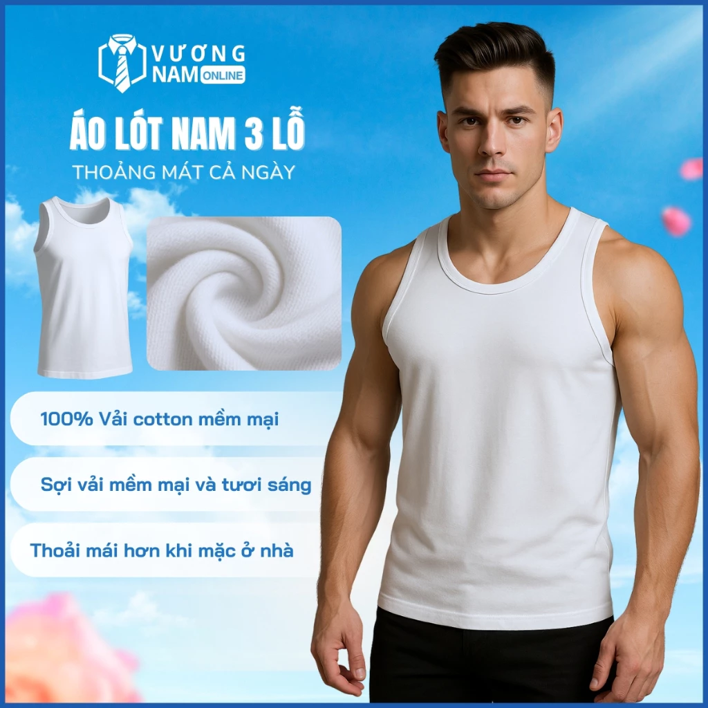 Áo lót nam cotton hanoimex trắng ba lỗ sát nách thấm hút mồ hôi tốt VNO04