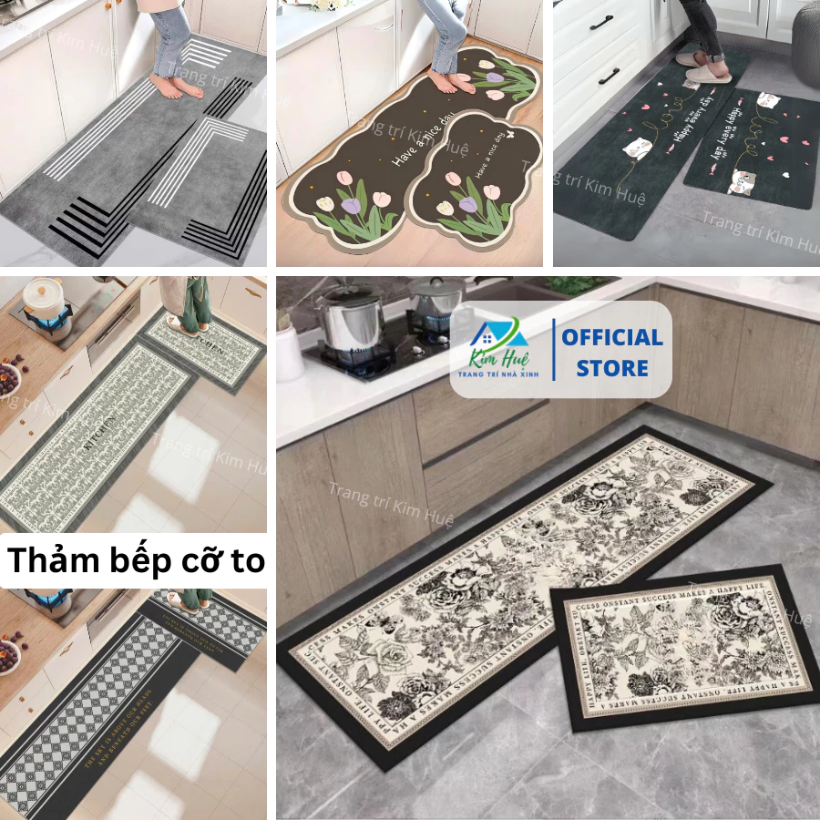 Bộ 2 thảm bếp cỡ to nỉ lì êm ái, đế cao su chống trượt - Trang trí Kim Huệ X10