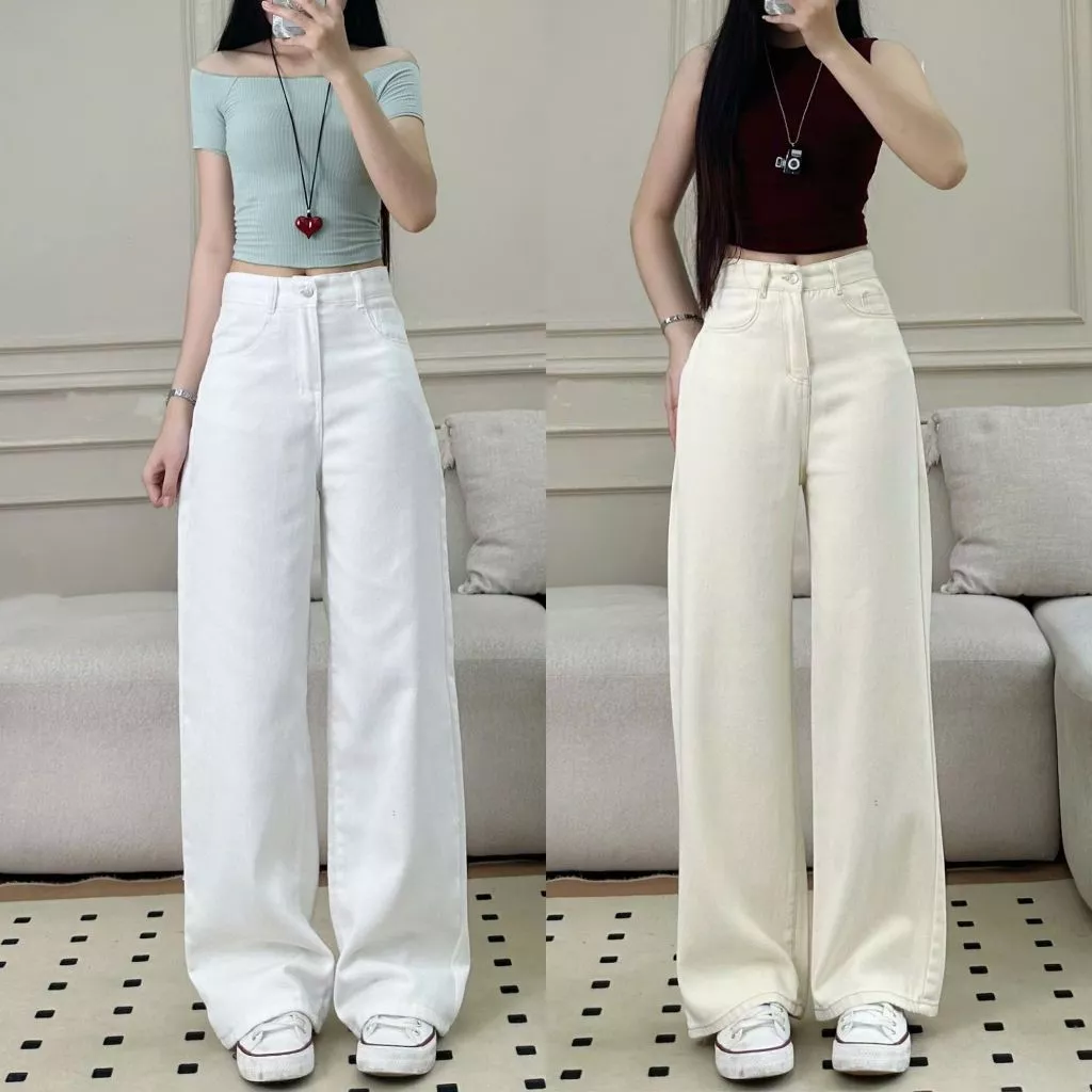 Quần Jeans Ông Suông Trơn 247store cạp cao tôn dáng nhiều màu đi học đi làm