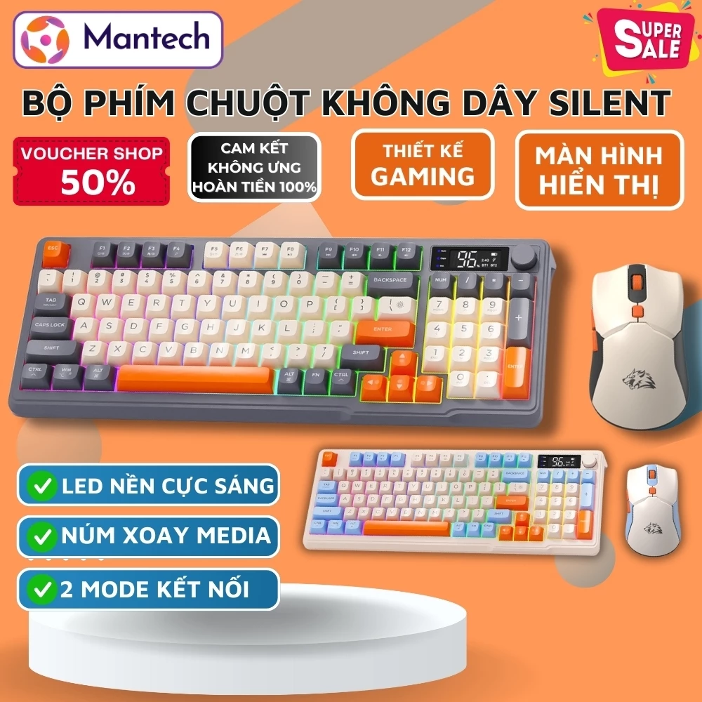 Bộ Bàn phím Chuột Không Dây Free Wolf T96 Thiết Kế Gaming, Gõ Êm Giảm Ồn,Thời Lượng Pin 15 Ngày
