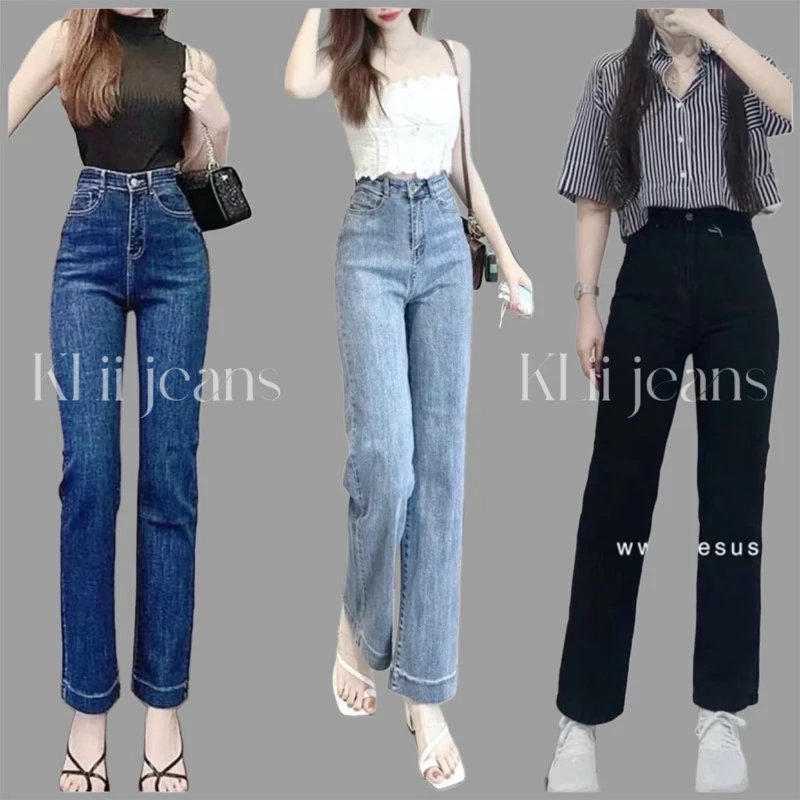 Quần jeans ống đứng lai gấp 3p dài 95cm 🌷KLii jeans sẵn