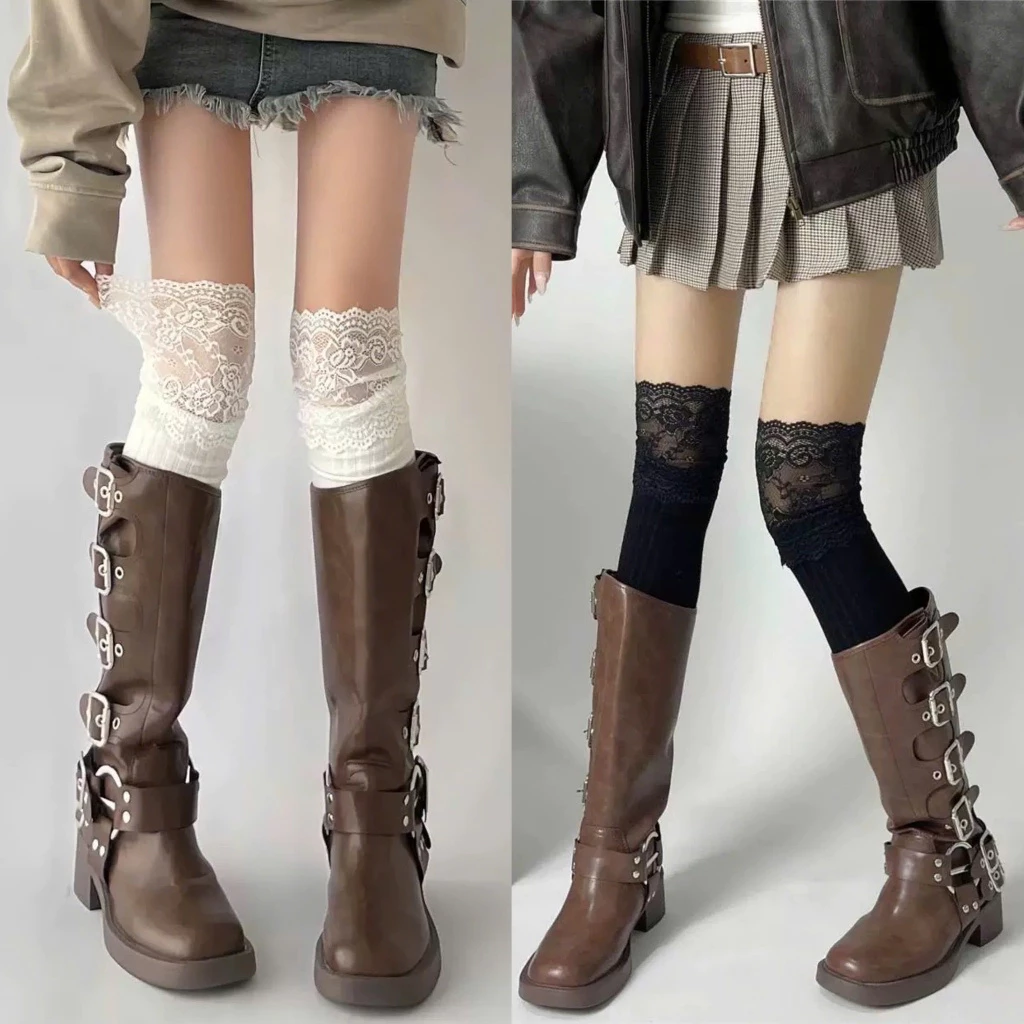 Tất đùi cao cổ dày dặn viền ren phối boot xinh yêu cosplay Nhật Bản style y2k