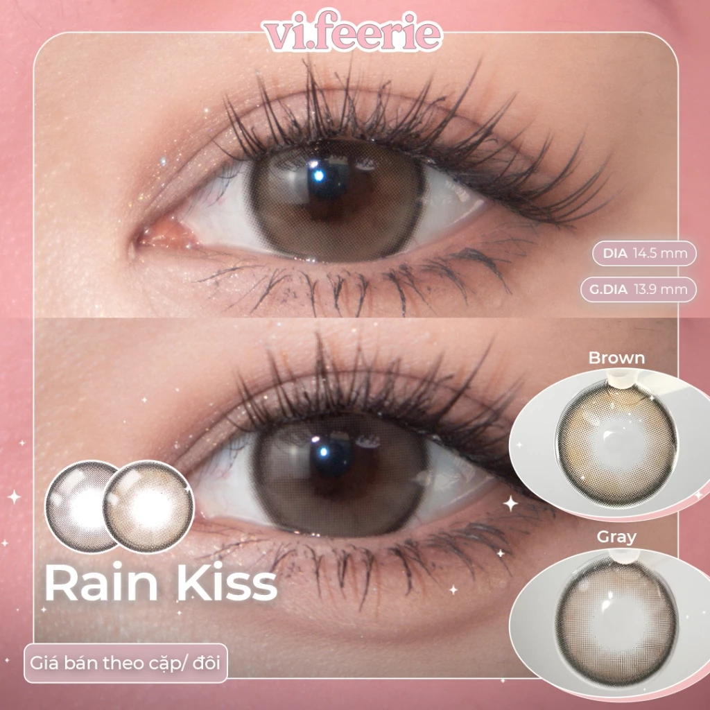 Kính áp tròng (lens) ombre giãn tròng 14.5mm 1 tháng RAIN KISS BROWN/ GRAY đủ độ cận - VF Lens