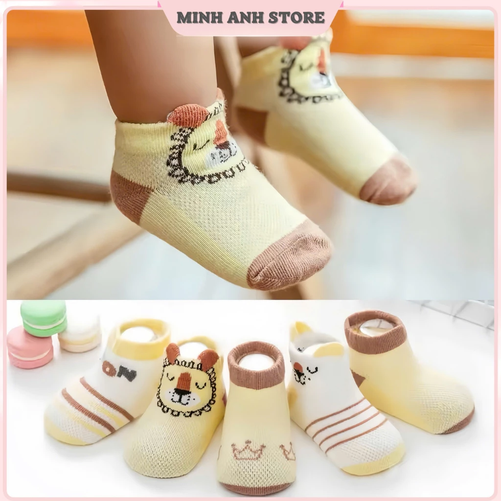 [Set 5 đôi] Tất lưới cho bé chất liệu cotton mềm mại thoáng khí cho bé từ 0-3 tuổi