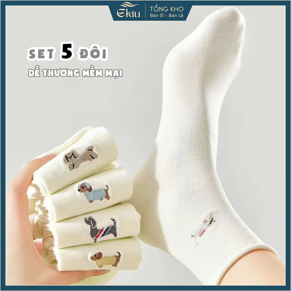 Tất vớ nữ cổ nhún họa tiết dệt dễ thương, chất liệu cotton mềm mịn co giãn 4 chiều - Ekiu Shop