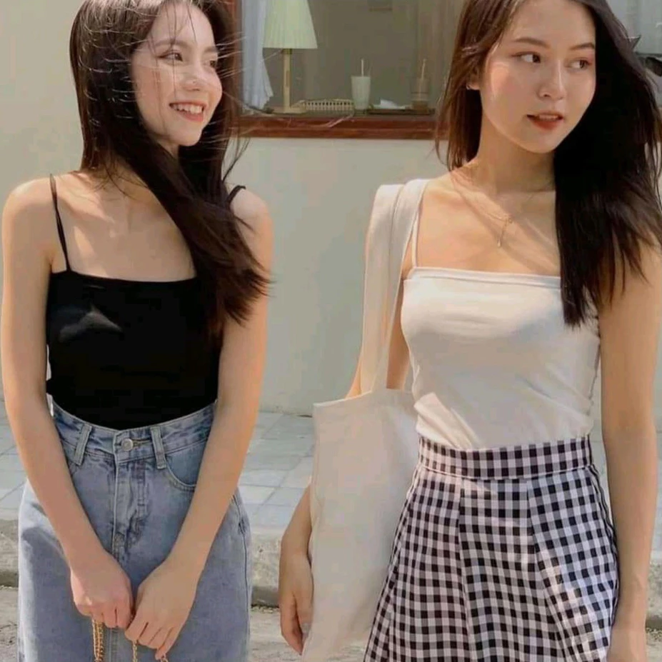 Áo hai dây tăm, áo 2 dây thun croptop ôm sợi bún tím/trắng/đen CAMA STORE M215
