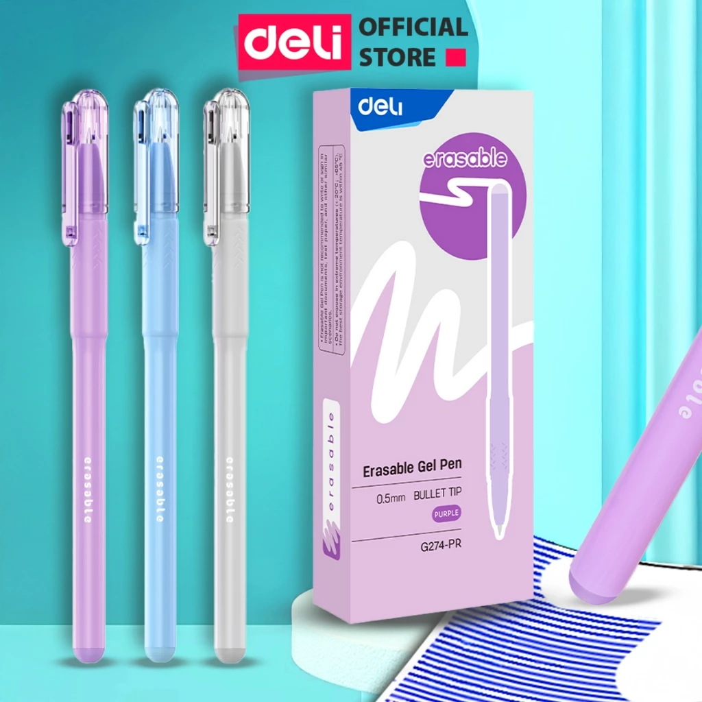 [TRỢ GIÁ] Combo 3/5/12 Bút Gel Xóa Được Deli Bút Gel Bút Bi Mực Xanh/ Đen/ Tím Ngòi 0.5mm Chữ Đẹp Xóa Sạch Học Sinh