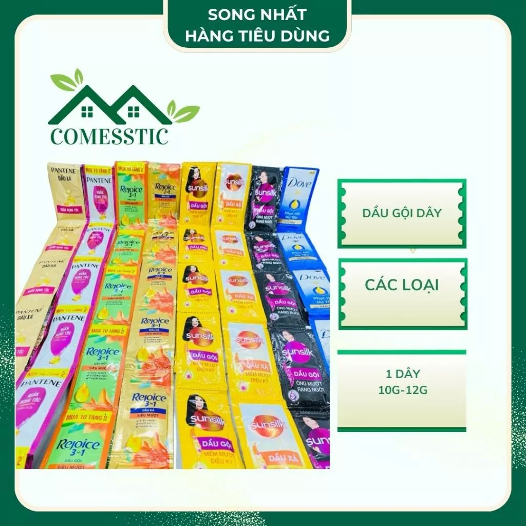 (Combo 3-5 Dây)Dây Dầu Gội Dầu Xả Dove, Rejoice, Pantene,Sunsilk,Clear bạc hà, Head, Palmolive các loại từ 10-16 gói