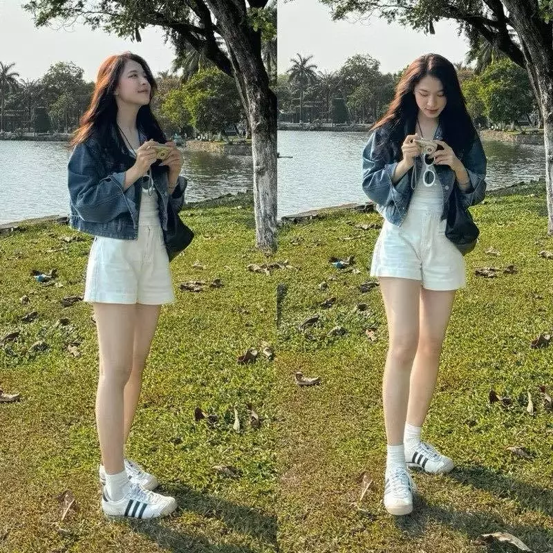 Quần Short Bò Jeans Nữ, Quần Short Denim Màu Trắng Trơn Gấu Bản To Lưng Cạp Cao Siêu Hách Dáng Cực Đỉnh