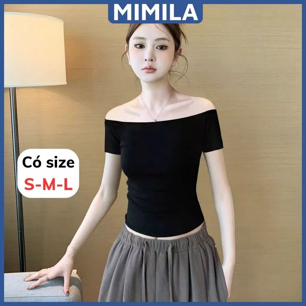 [CÓ SIZE] Áo Thun Trễ Vai Cộc Tay Ôm Body MIMILA Thiết Kế Dáng Vừa Kiểu Basic Dễ Phối Chất Thun Gân - MA309