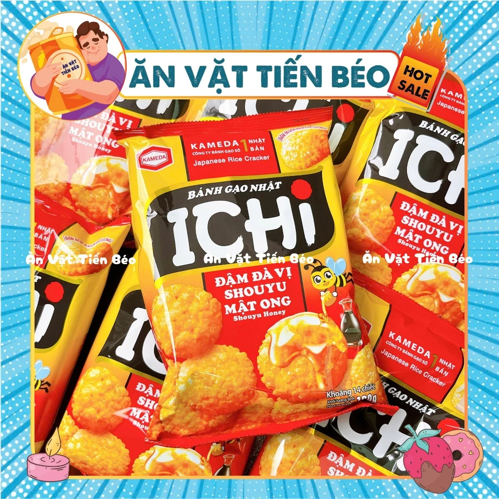 Bánh gạo Nhật Ichi vị mật ong Kameda (Gói 100g), Bánh Gạo Nhật Ăn Vặt