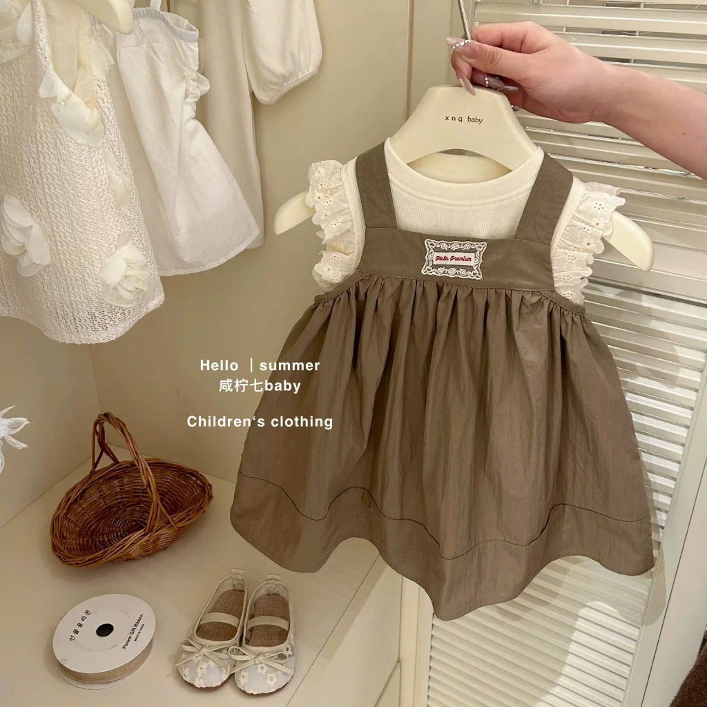 (SẴN) Váy cho bé 2 chi tiết áo + váy cho bé ,sz 5-18kg tay ngắn chất áo tăm mix váy thô màu trắng