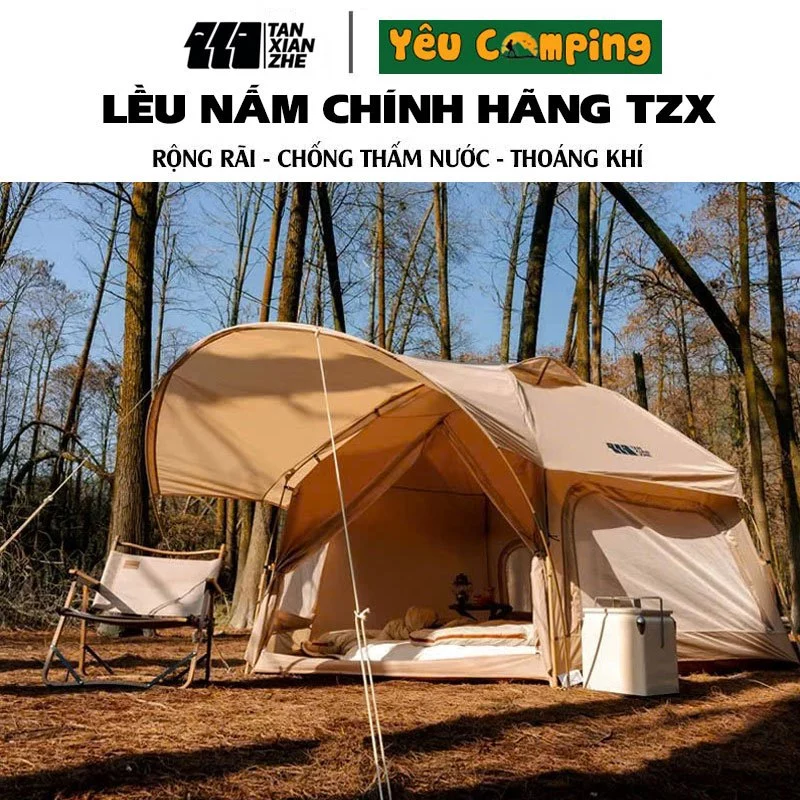 Lều Cắm Trại Tanxianzhe TXZ1132 tự bung 2 lớp lều nấm dùng Gia Đình khu Glamping dùng 5-7 người.
