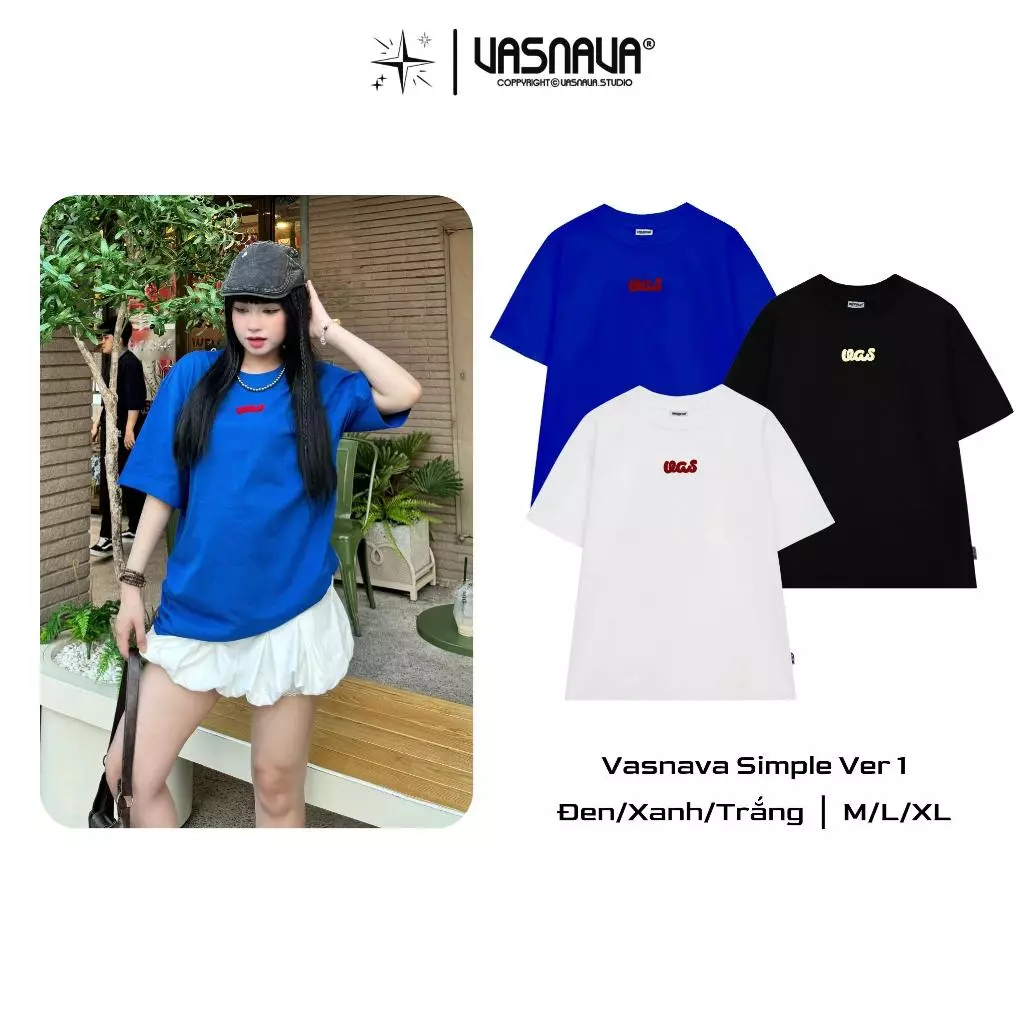 Áo Thun 250gsm thêu xù Vasnava Simple Ver 1 - Cotton Nam Nữ Unisex Tay Lỡ Oversize Cổ Tròn Top Women - Menswear