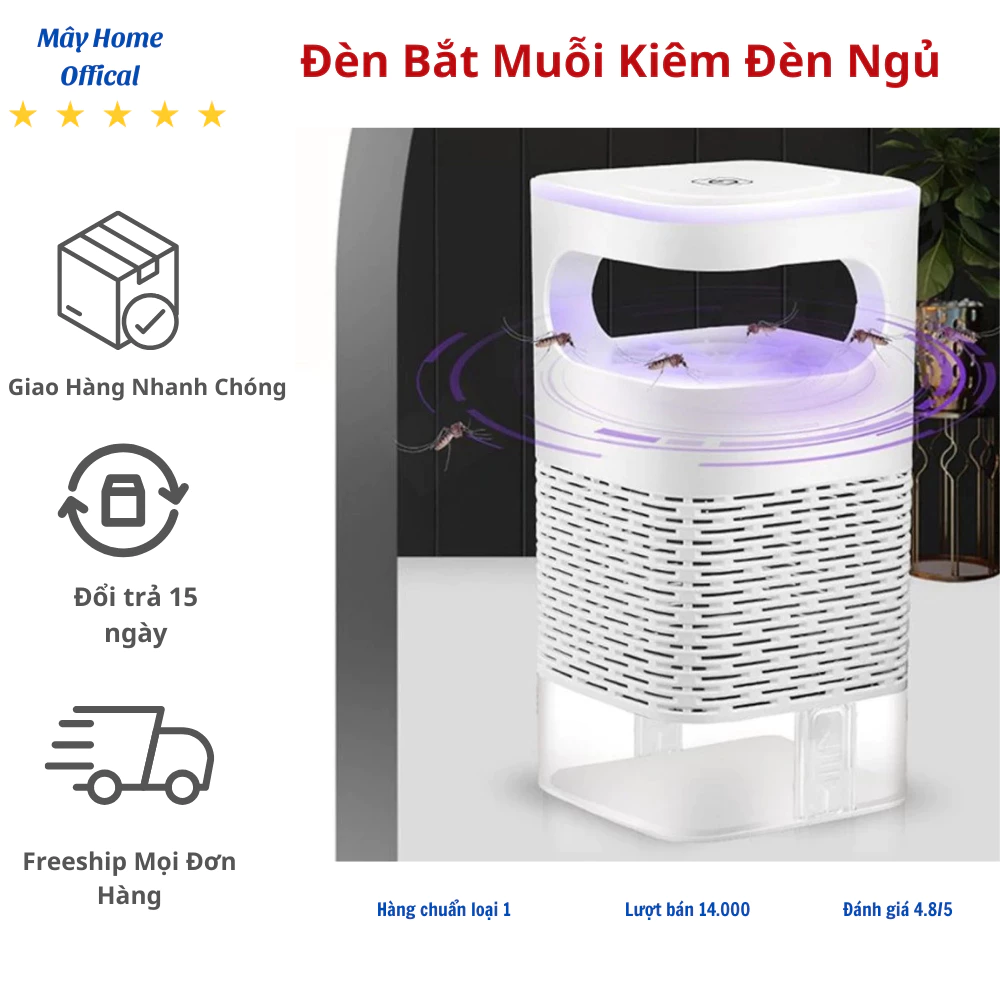 [Hàng Loại 1] Đèn Bắt Muỗi Tự Động, Máy Bắt Muỗi Thông Minh Không Mùi  – Hút Muỗi Bằng Quạt Gió, Kiêm Đèn Ngủ, Sạc USB