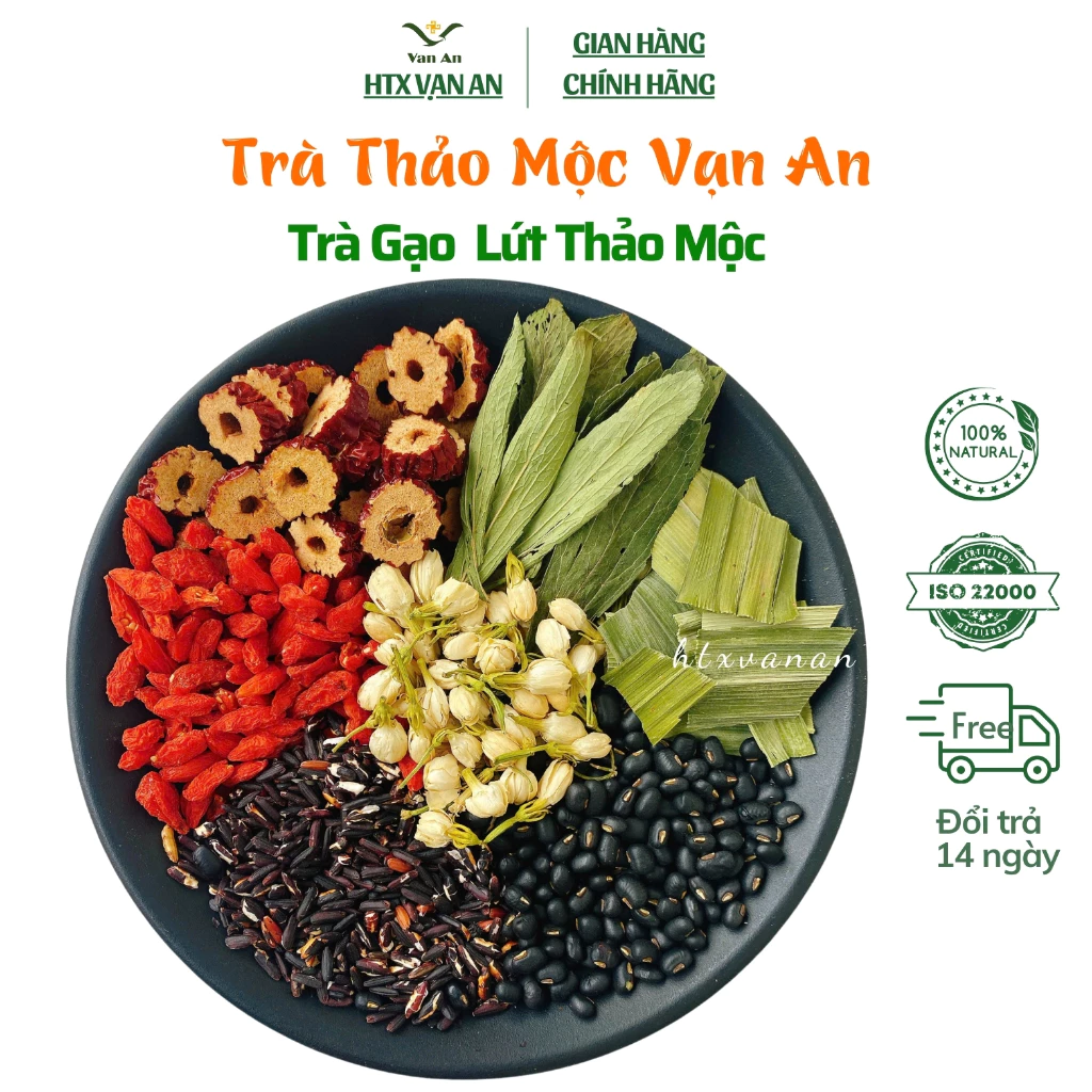 Trà Gạo Lứt Đậu Đen Táo Đỏ Giúp Giảm Cân HTX Vạn An Thành Phần Lá Nam Thảo Mộc Mix