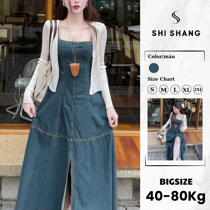 [𝗛𝗮̀𝗻𝗴 𝗤𝘂ả𝗻𝗴 𝗖𝗵𝗮̂𝘂] Set váy 2 dây bò kèm cardigan khoác ngoài, set thiết kế Shi Shang SDU01