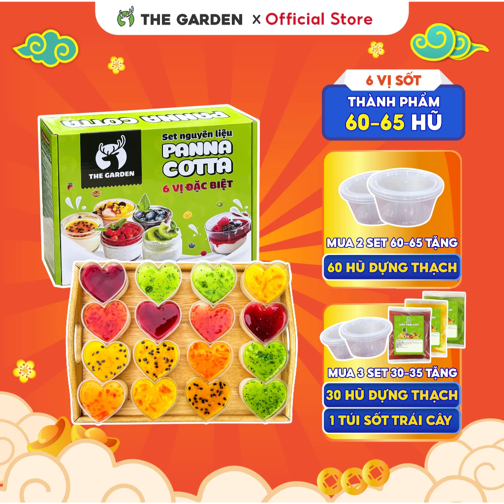 [6 VỊ] Set nguyên liệu Panna Cotta thạch kem sữa Ý THE GARDEN IGWT 6 vị