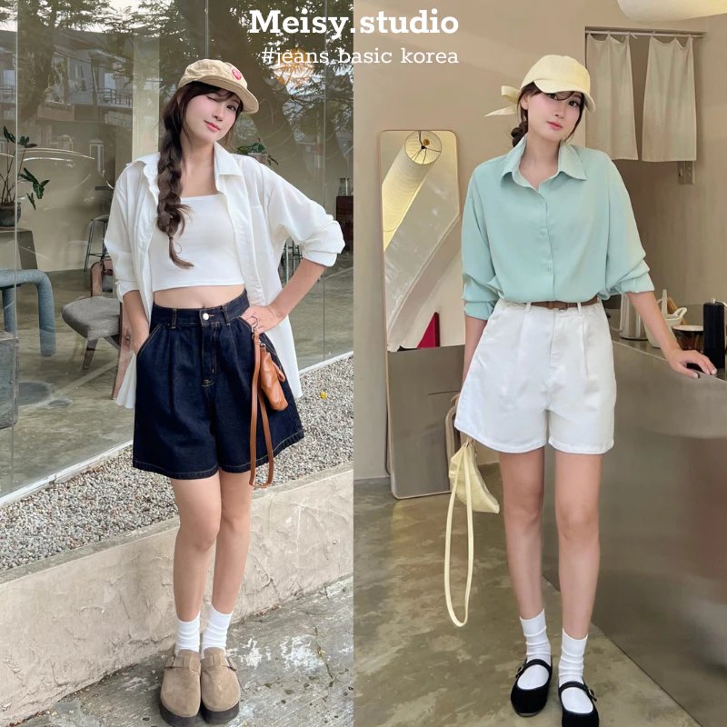 Quần Short nữ Meisy chất Jeans, Kaki  PHIÊN BẢN NÂNG CẤP  vải dày dặn thiết kế phong cách basic Hàn Quốc